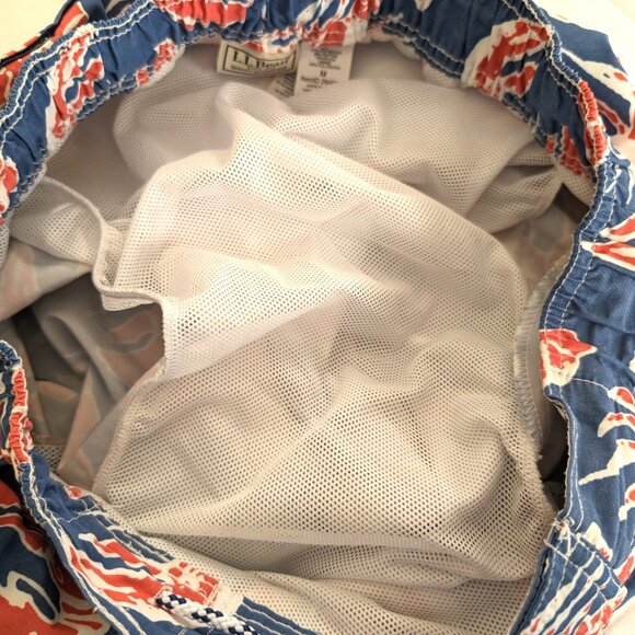 LL BEAN Swim Trunks Men's M Blue Red Lobster Print Pockets Tie Waist Preppy - Picture 5 of 12